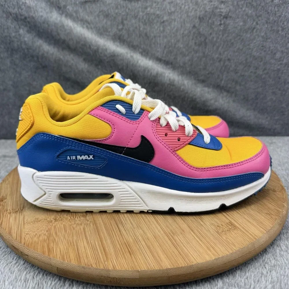 Nike Air Max 90 Shoes Boys Size 7Y Yellow Pink Blue Casual Sneakers CD6864-700